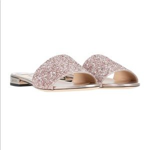 JIMMY CHOO PINK GLITTER JONIE SLIDE SANDALS 👡